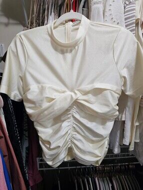 Alexander Wang Women’s Cream Twist Front Ruched Short Sleeve Top